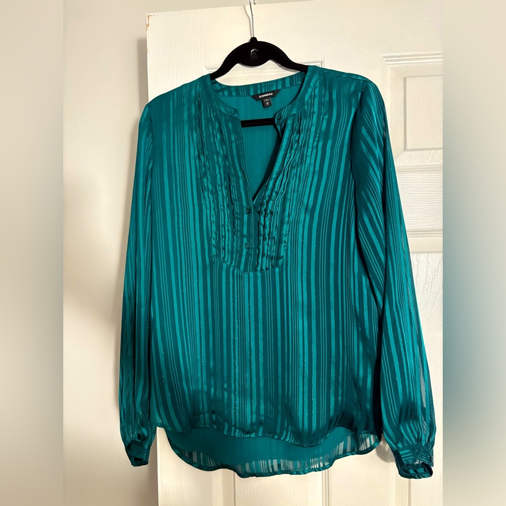 Express Women's Teal Striped Blouse